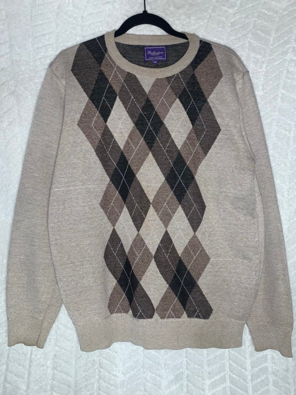 Ballantrae Argyle Pattern Knit Sweater Crew Neck